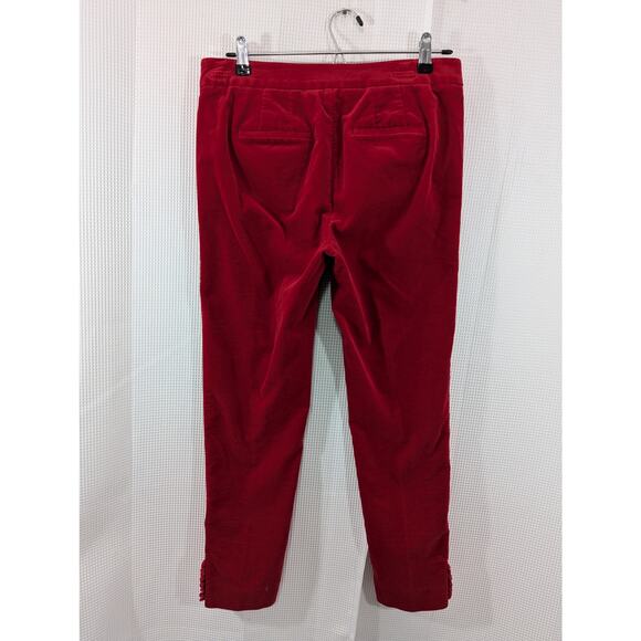 TALBOTS RSVP! RUBY RED STRETCH VELVET, RUFFLED ANKLE SKINNY PANTS, SLACKS! SZ 2 - Picture 8 of 11